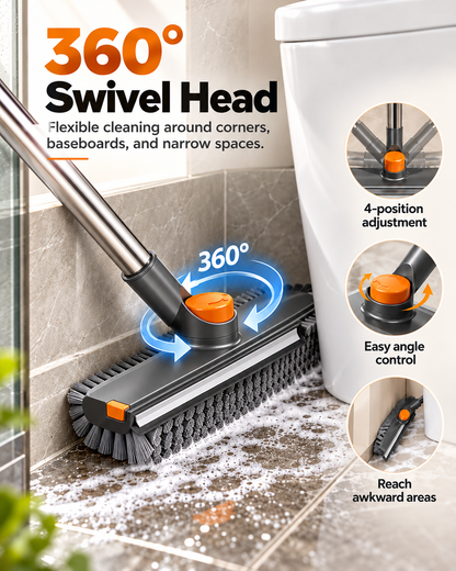 Upgraded 4-in-1 V-Shaped Grout Cleaning Brush, Long Telescopic Handle Floor Scrubber Built-in Squeegee & Hair Catcher for Bathroom, Shower, Glass, Tile Grooves