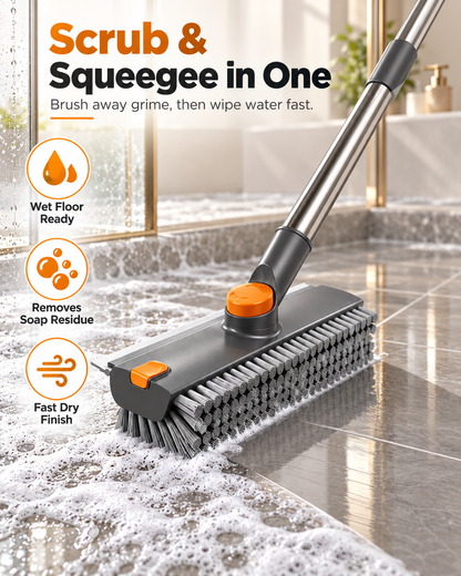 Upgraded 4-in-1 V-Shaped Grout Cleaning Brush, Long Telescopic Handle Floor Scrubber Built-in Squeegee & Hair Catcher for Bathroom, Shower, Glass, Tile Grooves