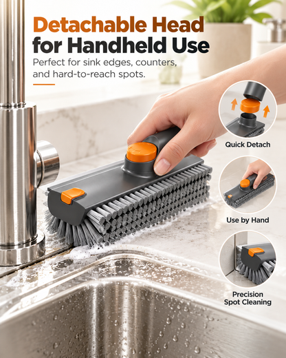 Upgraded 4-in-1 V-Shaped Grout Cleaning Brush, Long Telescopic Handle Floor Scrubber Built-in Squeegee & Hair Catcher for Bathroom, Shower, Glass, Tile Grooves