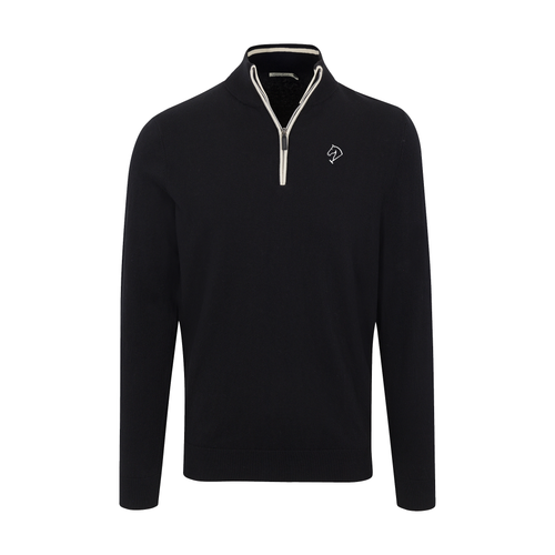 Greenwich Sound Polo Black with White Trim Luxury Touch Cotton and Cashmere Quarter Zip Sweater
