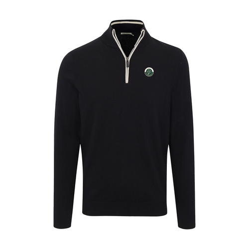 Greenwich Sound Polo Black with White Trim Luxury Touch Cotton and Cashmere Quarter Zip Sweater