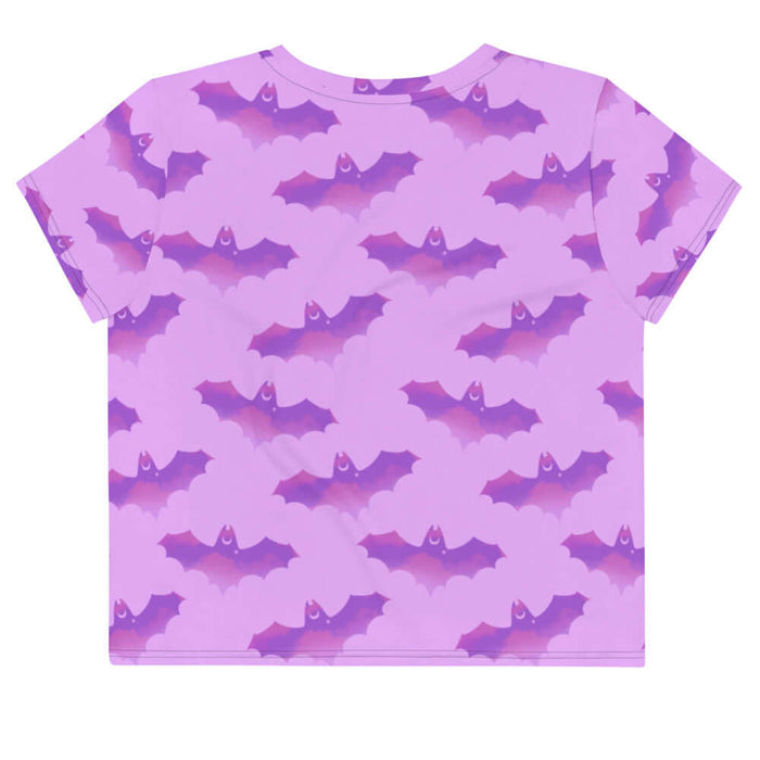 Aensland pastel-goth crop top in pink with bat print and pastel clouds