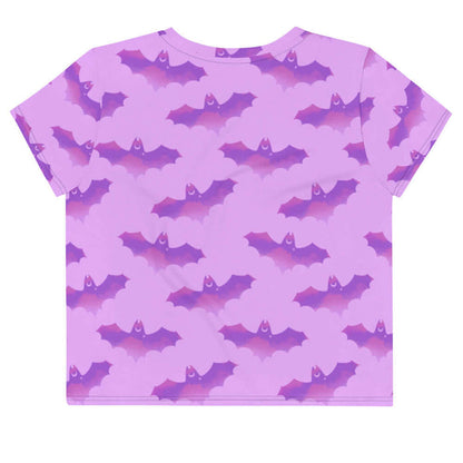Aensland pastel-goth crop top in pink with bat print and pastel clouds