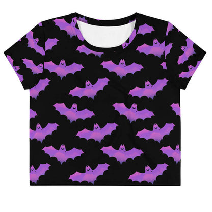 Aensland alternative crop top in pink with painterly bats and tiny crescent moons