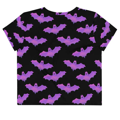 Aensland gothic crop top in pink with dusky bats and soft clouds