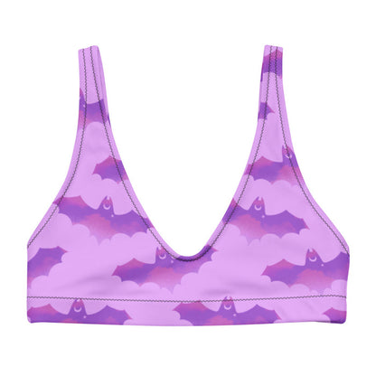 Aensland gothic bikini top in pink with watercolor bats and crescent moons