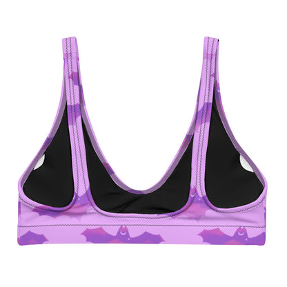 Aensland pastel-goth bikini top in pink with bat print and pastel clouds
