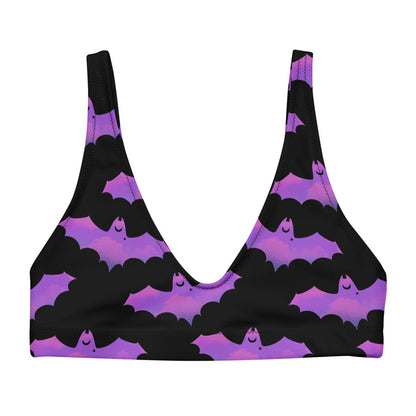 Aensland alternative bikini top in pink with painterly bats and tiny crescent moons