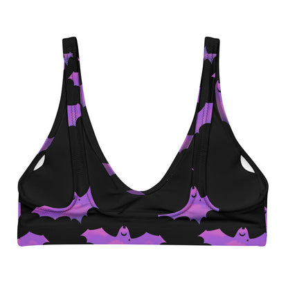Aensland gothic bikini top in pink with dusky bats and soft clouds
