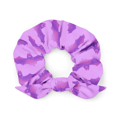 Aensland gothic scrunchie in pink with watercolor bats and crescent moons