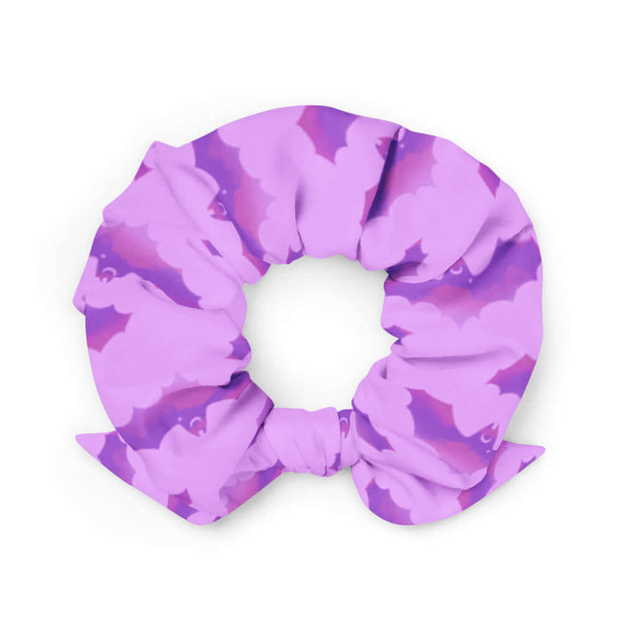 Aensland pastel-goth scrunchie in pink with bat print and pastel clouds