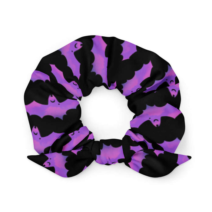 Aensland alternative scrunchie in pink with painterly bats and tiny crescent moons