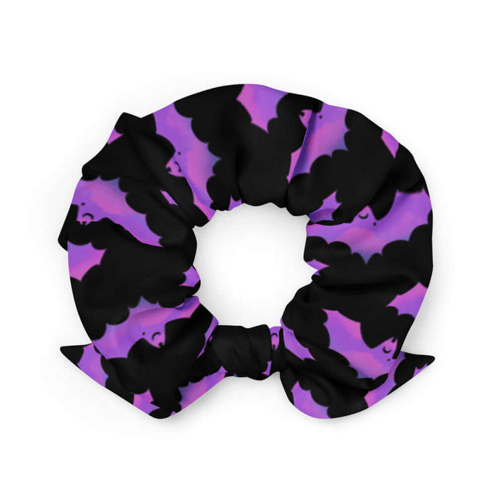 Aensland gothic scrunchie in pink with dusky bats and soft clouds