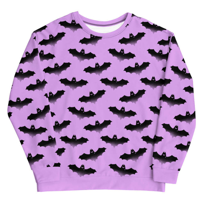 Aensland pastel-goth sweatshirt in pink with watercolor bats and drifting clouds