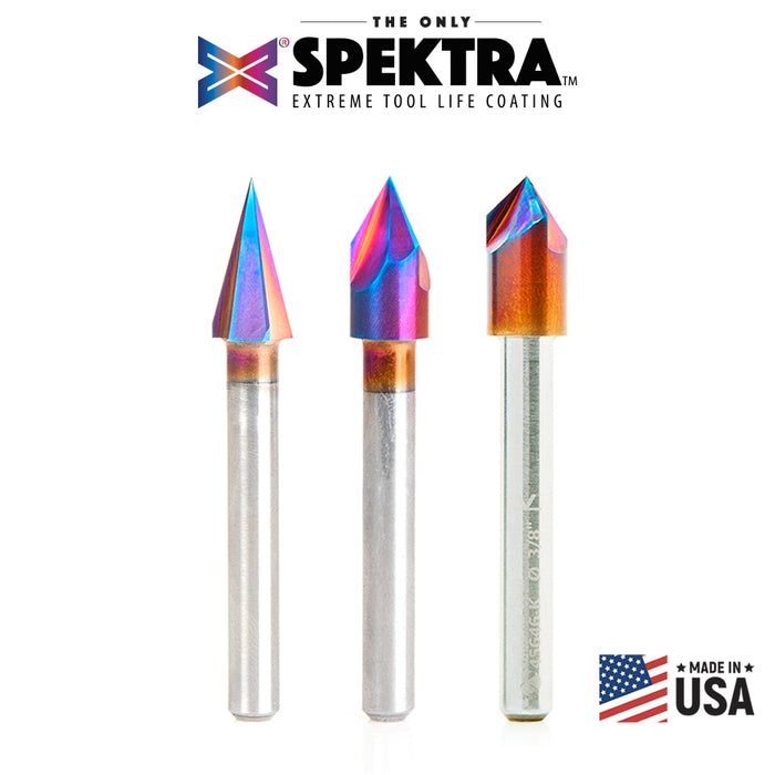 AMS-248-K 3-Pc Spektra™ CNC 30°, 60° & 90° V-Groove (Brazed To Steel Shank) 1/4 Inch Shank Pack
