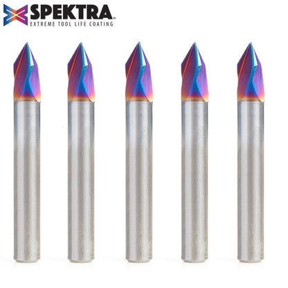 #option_45624-K-5 5-Pack - 3 Flute V-Groove 60 Deg x 1/4 Dia x 7/32 x 1/4 Inch Shank