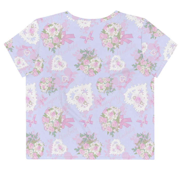 Anniversary kawaii crop top in periwinkle with baby's breath and damask roses