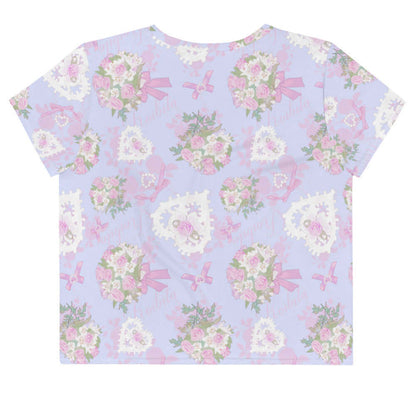 Anniversary kawaii crop top in periwinkle with baby's breath and damask roses