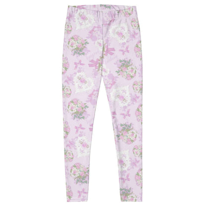 Anniversary kawaii leggings in blush and periwinkle with lace heart lockets and trailing rose sprigs