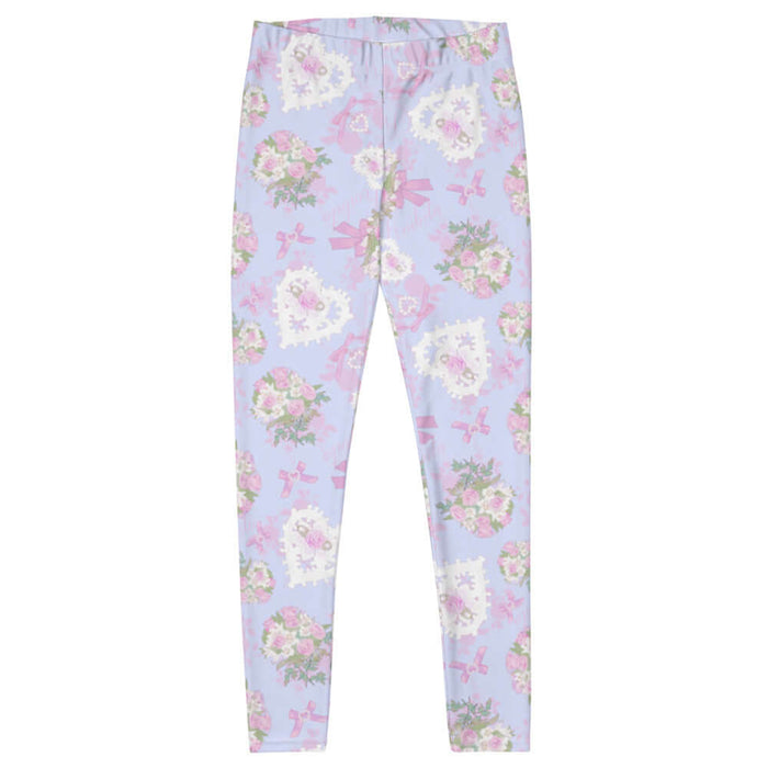 Anniversary kawaii leggings in blush and periwinkle with strands of pearls and baby's breath