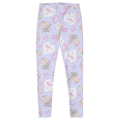 Anniversary kawaii leggings in blush and periwinkle with strands of pearls and baby's breath