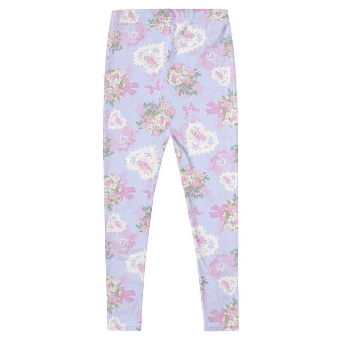 Anniversary kawaii leggings in blush and periwinkle with baby's breath and damask roses