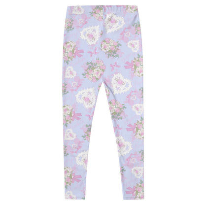 Anniversary kawaii leggings in blush and periwinkle with baby's breath and damask roses