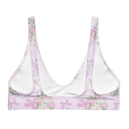 Anniversary kawaii padded bikini top in blush and periwinkle with strands of pearls and baby's breath