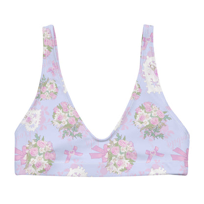Anniversary kawaii padded bikini top in periwinkle with baby's breath and damask roses