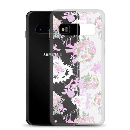 Anniversary kawaii Samsung clear phone case with damask roses and lace heart lockets