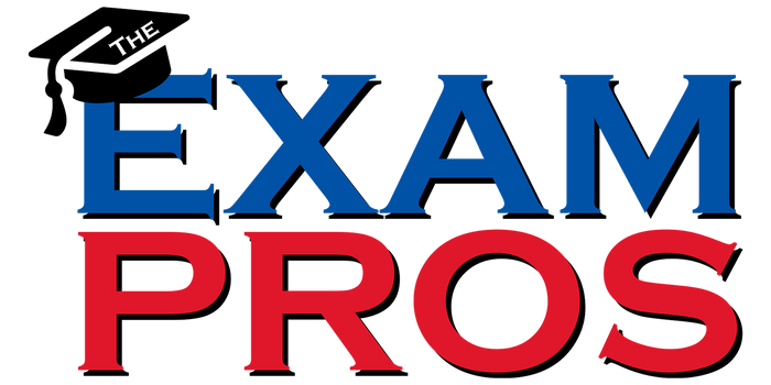 The Exam Pros logo with blue and red text and a black graduation cap over the letter E