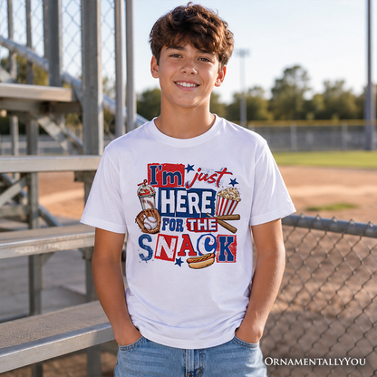 Baseball Snacks Kids T-Shirt, Here For The Food Graphic Tee for Youth Boys