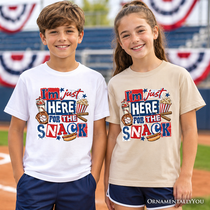 Baseball Snacks Kids T-Shirt, Here For The Food Graphic Tee for Youth Boys