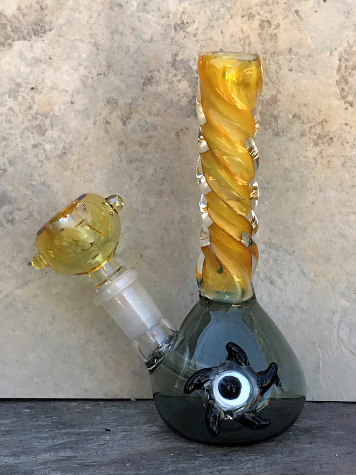 Beautiful 5.5" Mini Beaker Water Rig w/Swirl Fumed Glass Neck Design - Golden Blue