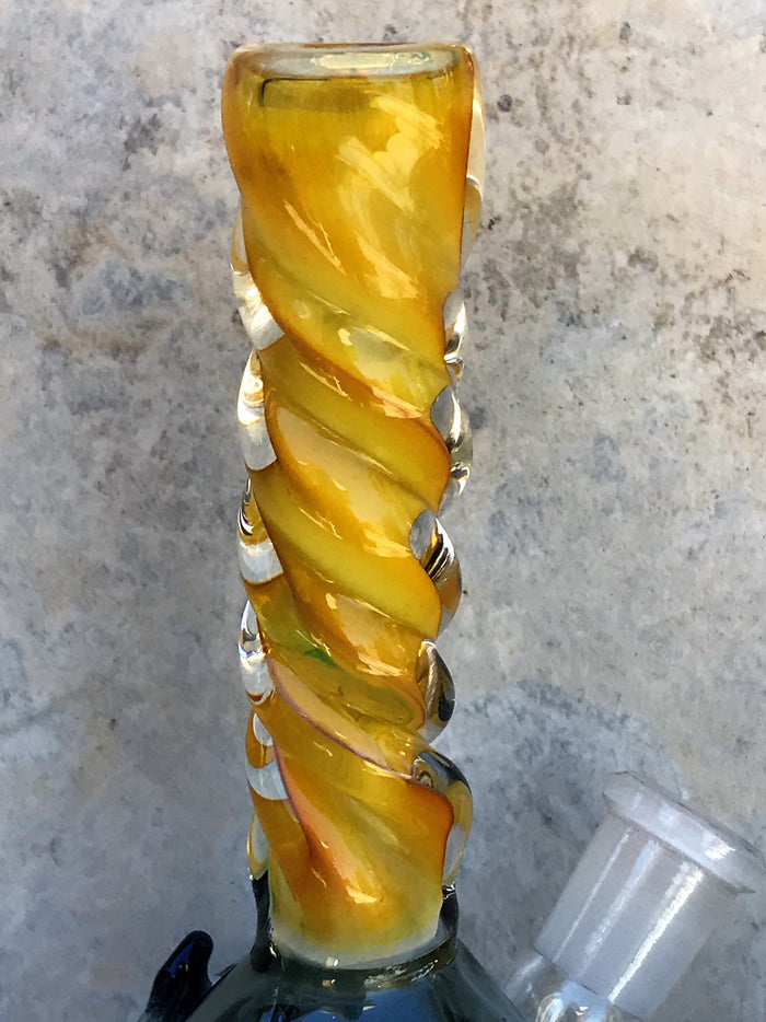 Beautiful 5.5" Mini Beaker Water Rig w/Swirl Fumed Glass Neck Design - Golden Blue