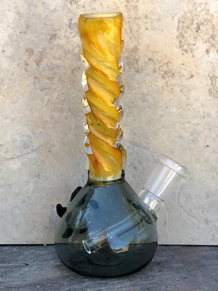 Beautiful 5.5" Mini Beaker Water Rig w/Swirl Fumed Glass Neck Design - Golden Blue