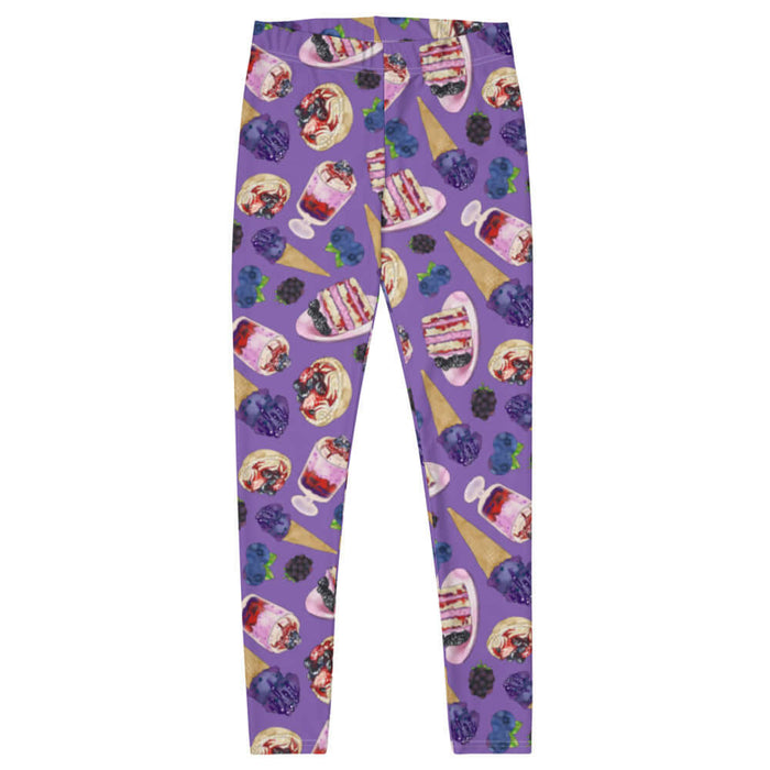 Berry kawaii leggings in violet with berry parfaits and layered berry cake
