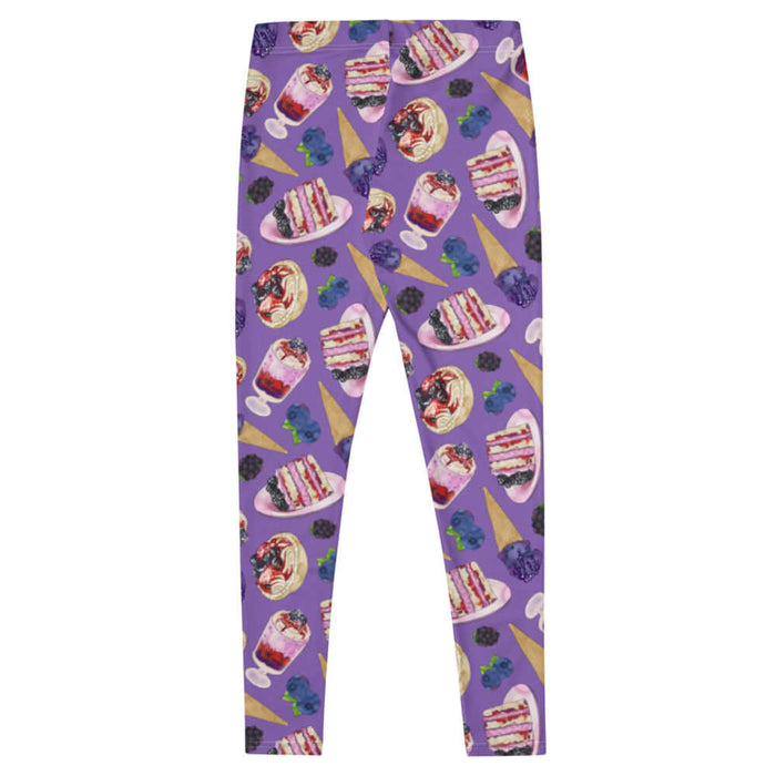 Berry kawaii leggings in violet with layered berry cake and berry cream tarts