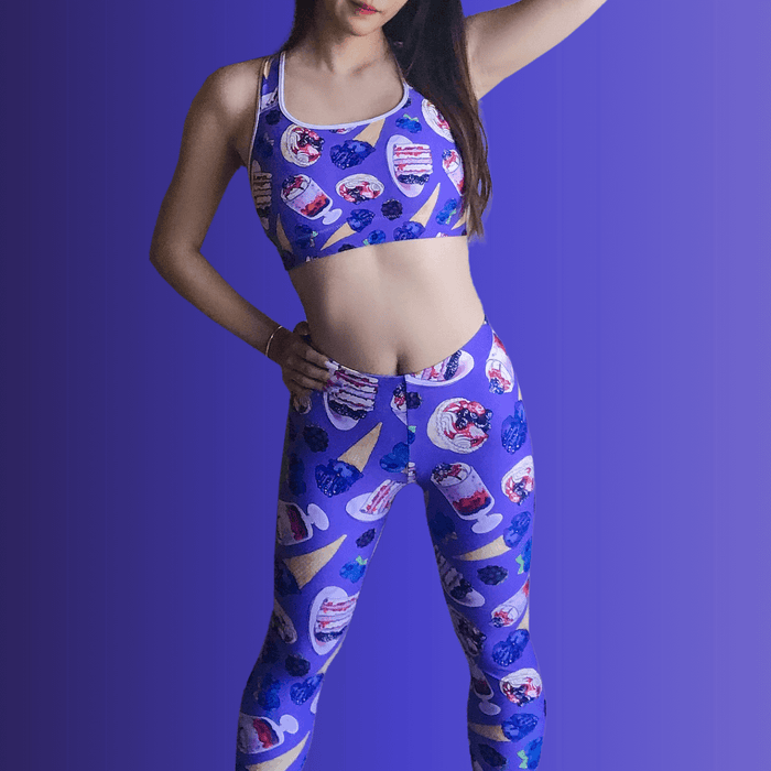 Berry kawaii leggings in violet with berry cream tarts and blueberry ice cream cones