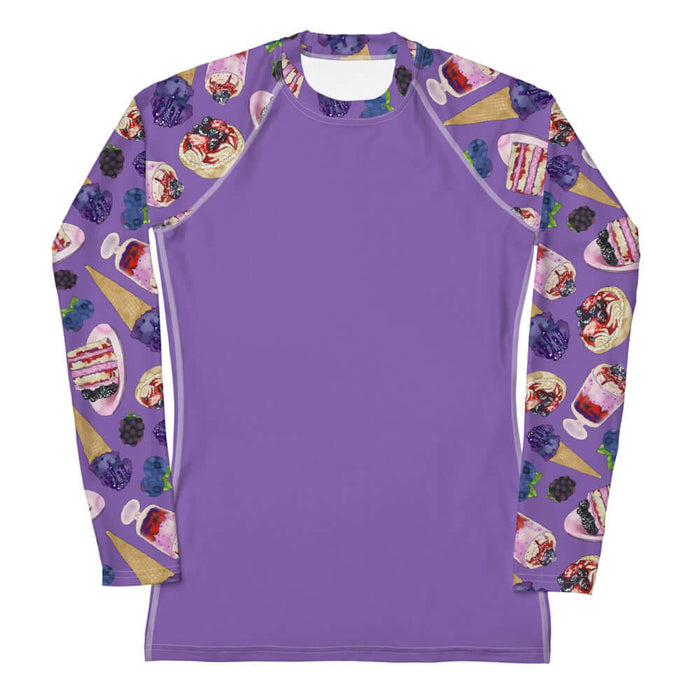 Berry kawaii rash guard in violet with berry cream tarts and blueberry ice cream cones