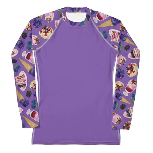Berry kawaii rash guard in violet with berry cream tarts and blueberry ice cream cones