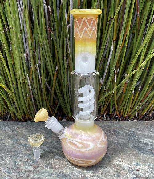 Best 11.5" Thick Glass Bong w/Ice Catcher & 2 - 14mm Male Thick Glass Bowls - Amaretto Gold