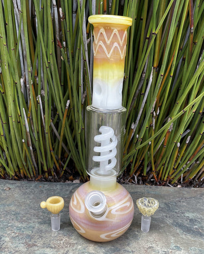 Best 11.5" Thick Glass Bong w/Ice Catcher & 2 - 14mm Male Thick Glass Bowls - Amaretto Gold