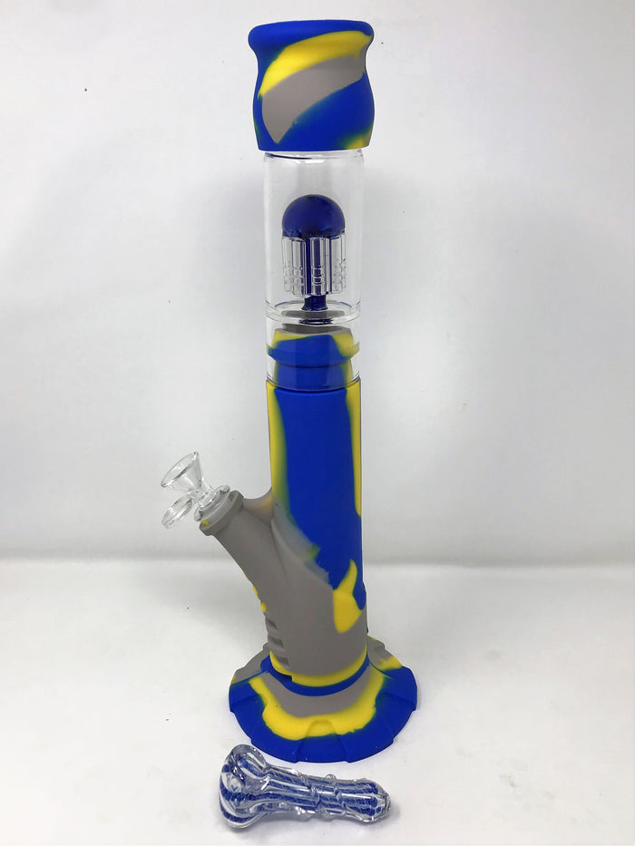 Best 15" Silicone Detachable Bong w/Glass 8 Arm Tree Perc 3.5" Glass Hand pipe