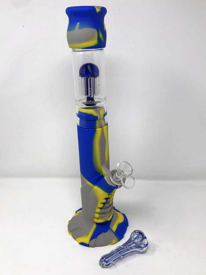 Best 15" Silicone Detachable Bong w/Glass 8 Arm Tree Perc 3.5" Glass Hand pipe