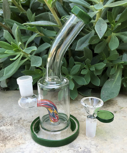 Best! 6" Water Rig with Colored Shower Perc 14mm Herb Bowl - Sage