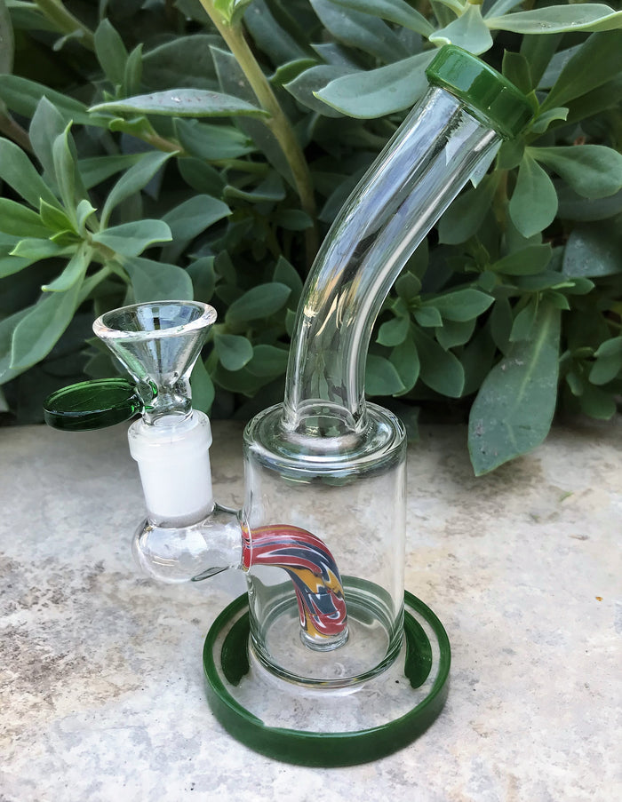 Best! 6" Water Rig with Colored Shower Perc 14mm Herb Bowl - Sage