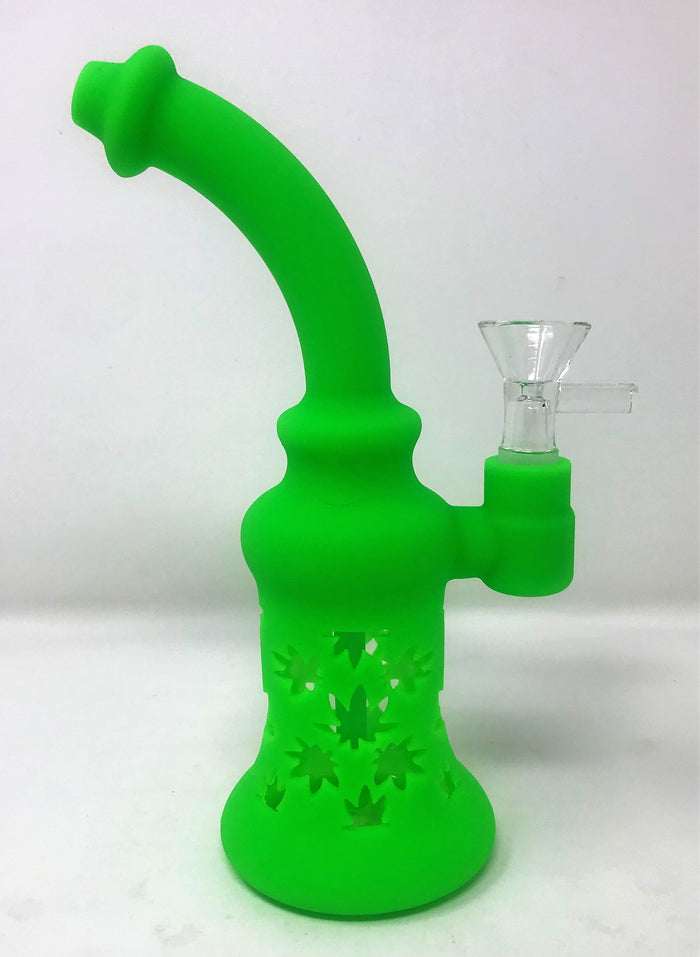 Best! 8" Silicone and Glass Rig 14mm Male Slide Herb Bowl - Neon Lime