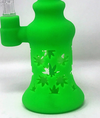 Best! 8" Silicone and Glass Rig 14mm Male Slide Herb Bowl - Neon Lime