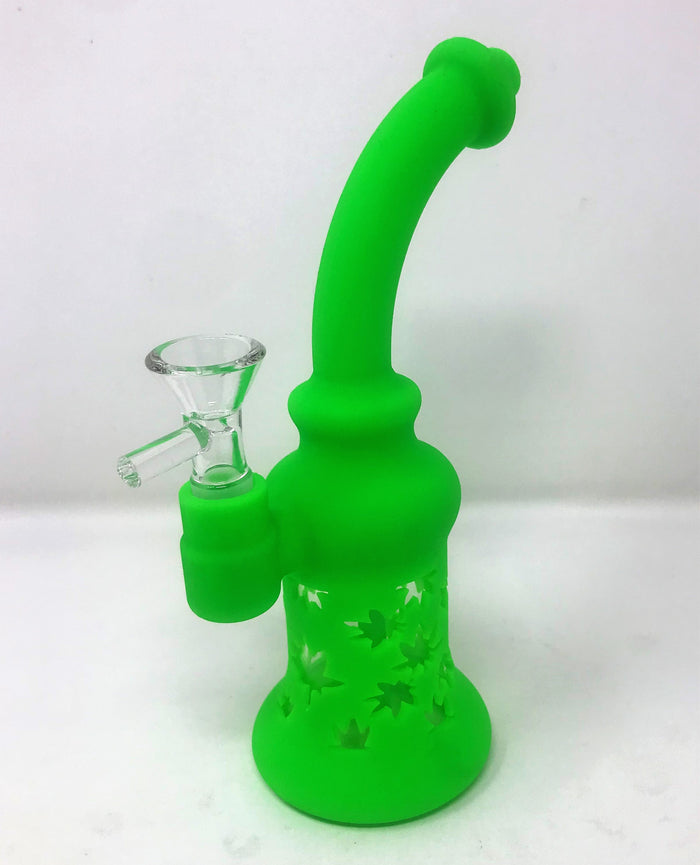 Best! 8" Silicone and Glass Rig 14mm Male Slide Herb Bowl - Neon Lime
